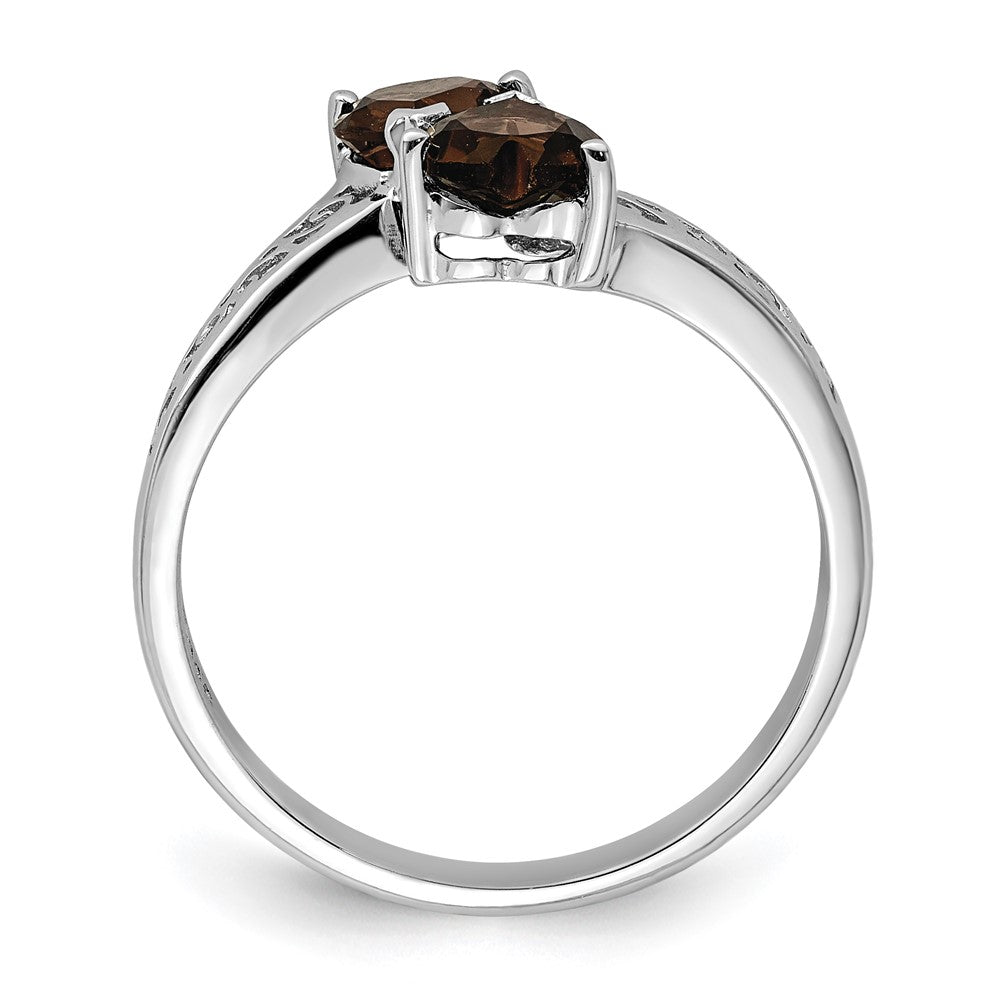 Sterlingsilber Rhodium Rauch Quarz Herz Ring