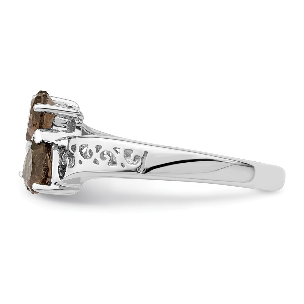 Sterlingsilber Rhodium Rauch Quarz Herz Ring
