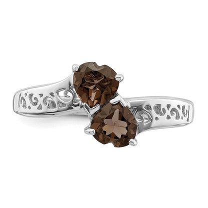 Sterlingsilber Rhodium Rauch Quarz Herz Ring
