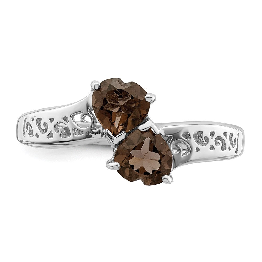 Sterlingsilber Rhodium Rauch Quarz Herz Ring
