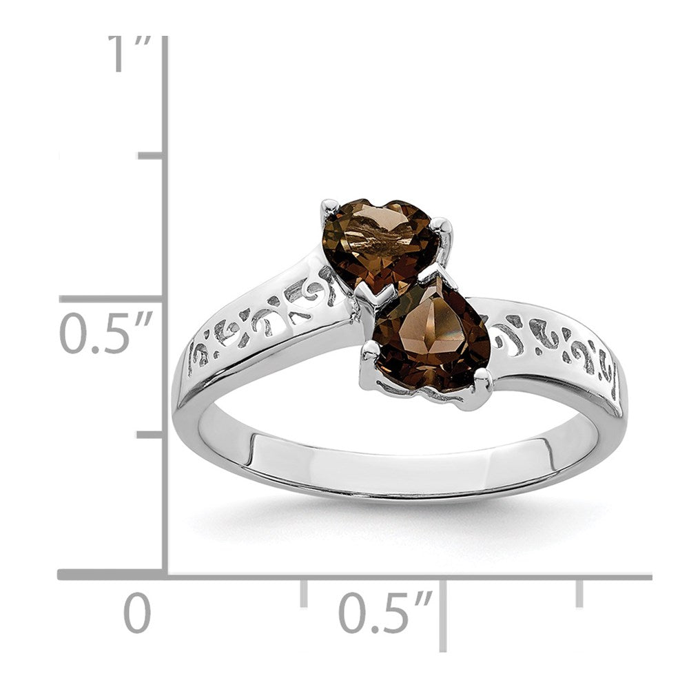 Sterlingsilber Rhodium Rauch Quarz Herz Ring