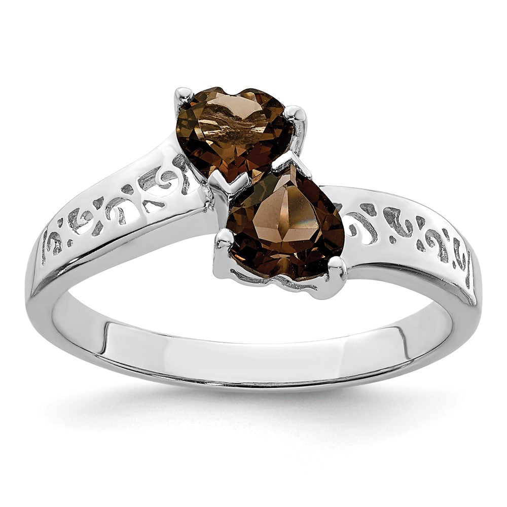 Sterlingsilber Rhodium Rauch Quarz Herz Ring