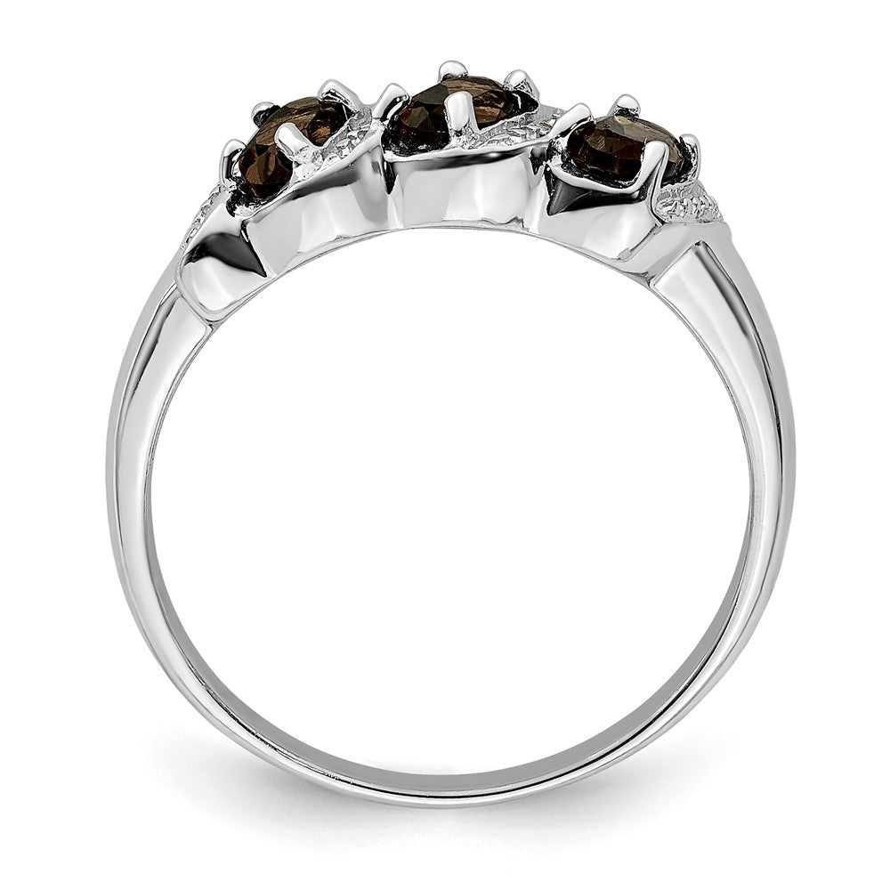 Sterlingsilber Rhodium 3 Stein Rauch Quarz & Diamant Ring