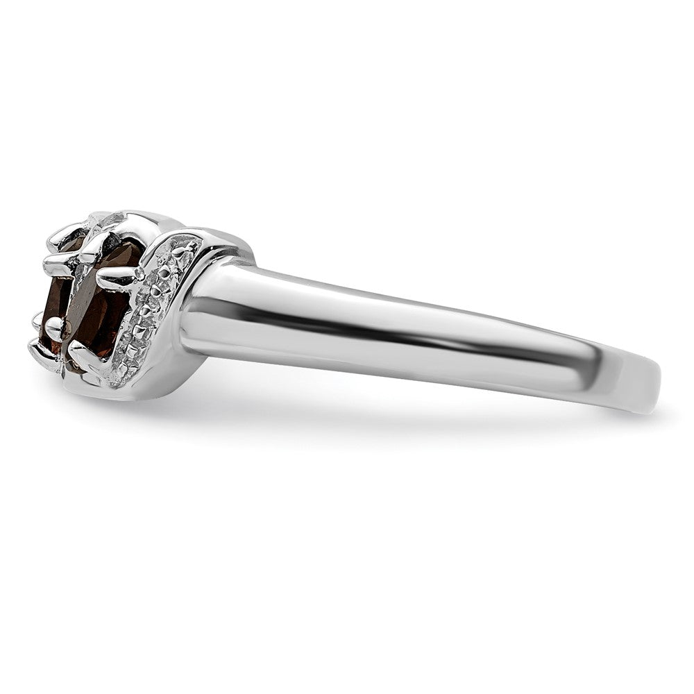 Sterlingsilber Rhodium 3 Stein Rauch Quarz & Diamant Ring