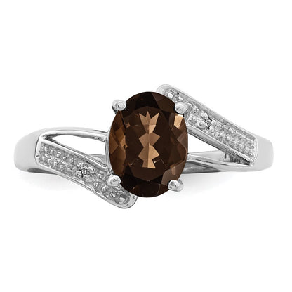 Sterlingsilber Rhodium Rauch Quarz & Diamant Ring