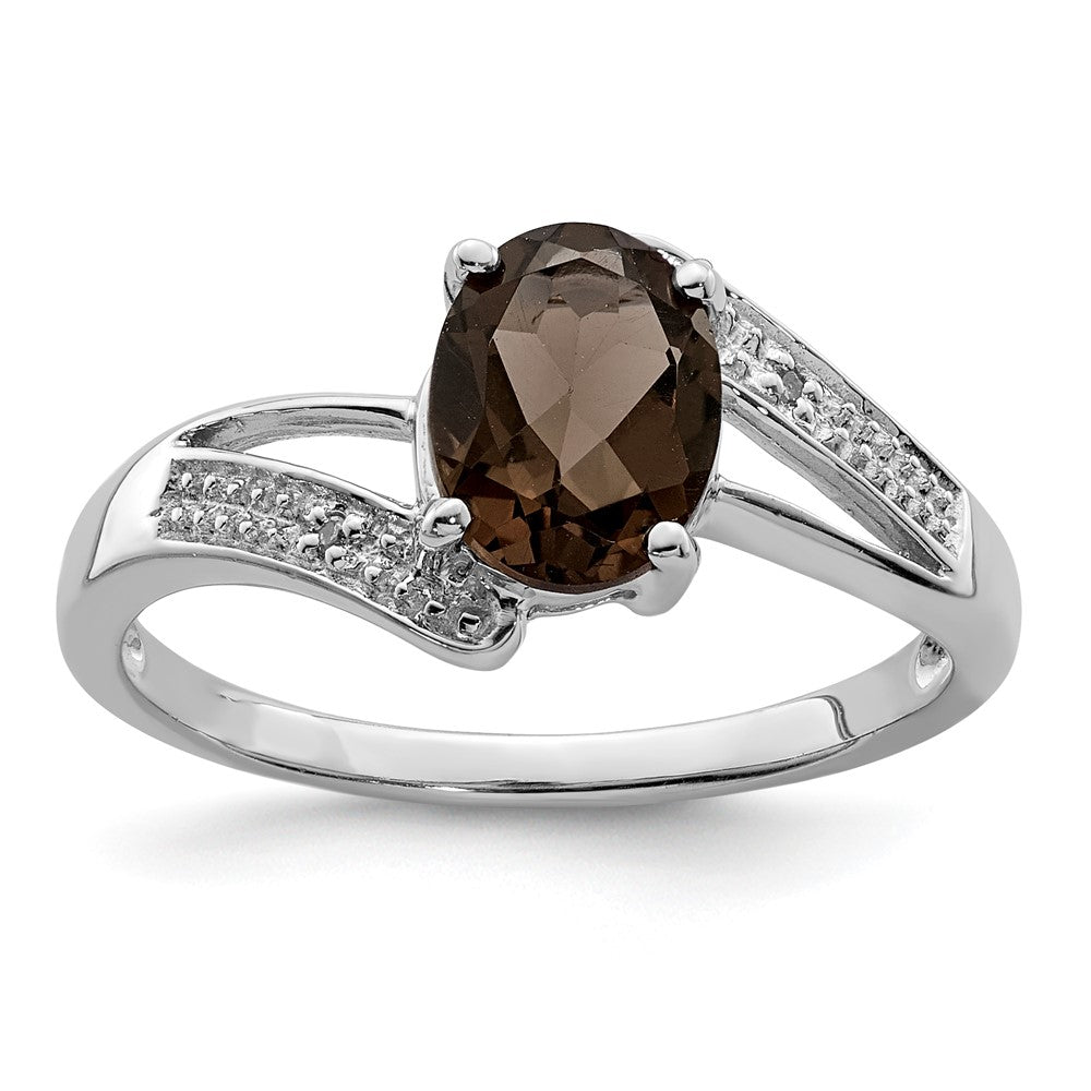 Sterlingsilber Rhodium Rauch Quarz & Diamant Ring