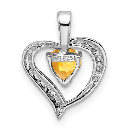 Sterlingsilber Rhodium Herz Citrin & Diamant Anhänger