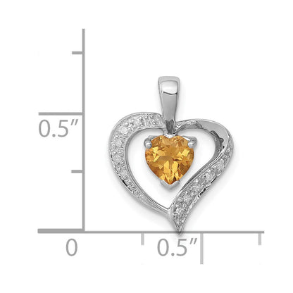 Sterlingsilber Rhodium Herz Citrin & Diamant Anhänger