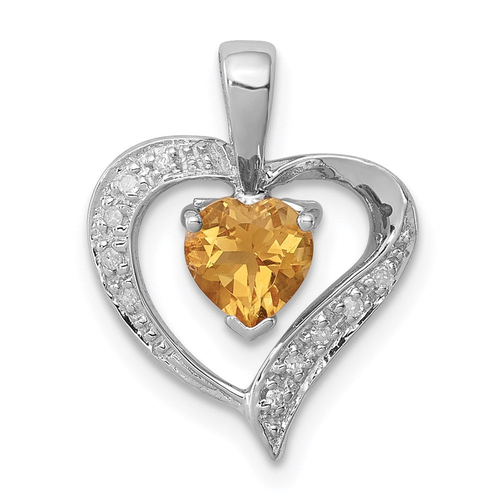 Sterlingsilber Rhodium Herz Citrin & Diamant Anhänger
