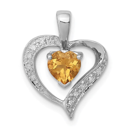 Sterlingsilber Rhodium Herz Citrin & Diamant Anhänger