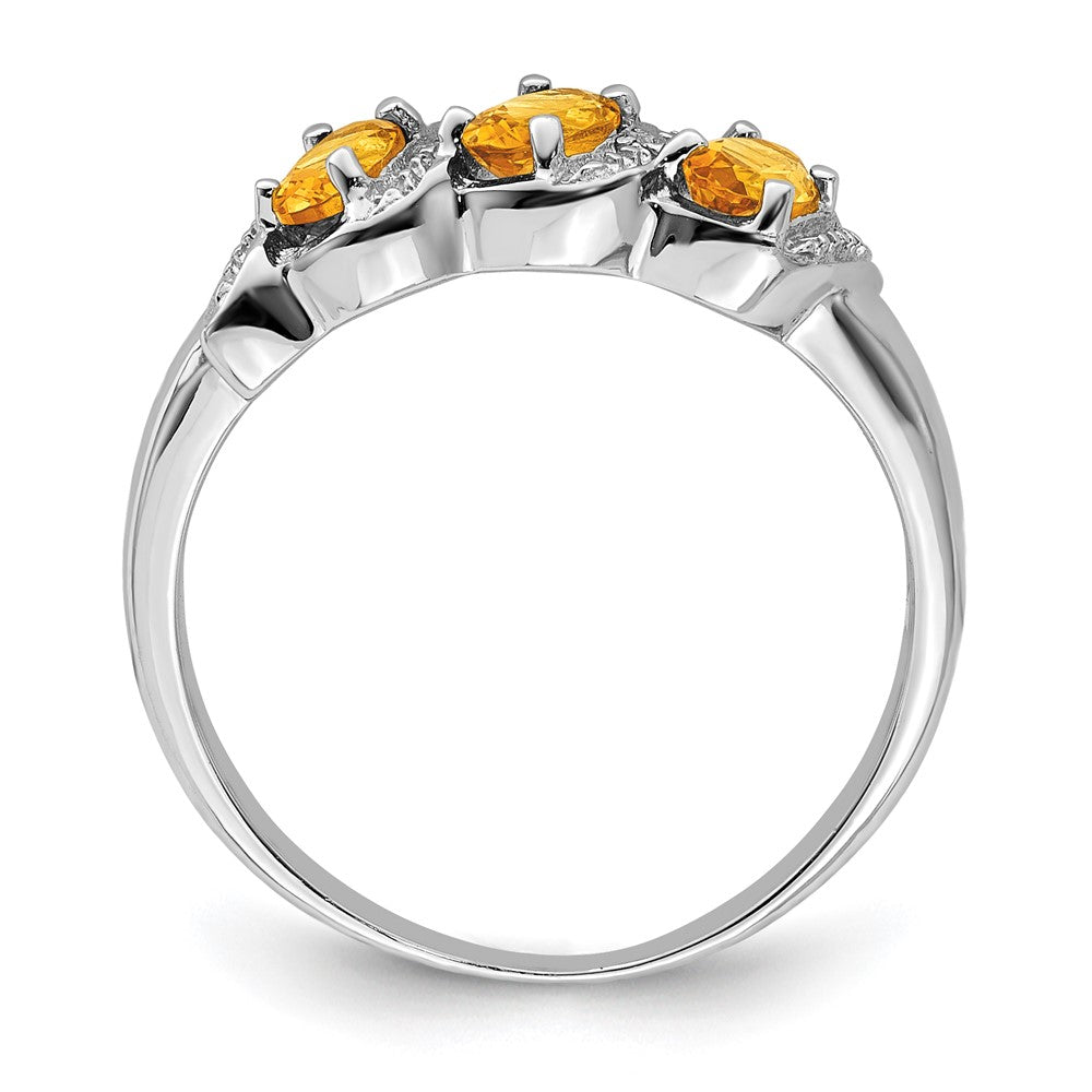 Sterlingsilber Rhodium 3 Stein Citrin & Diamant Ring