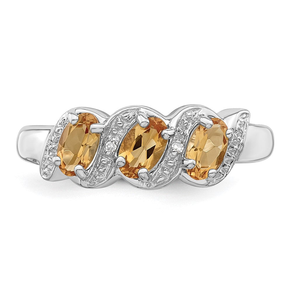 Sterlingsilber Rhodium 3 Stein Citrin & Diamant Ring