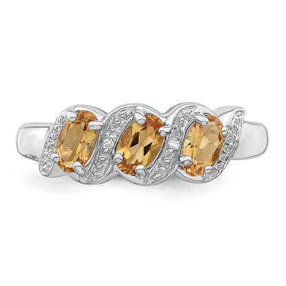 Sterlingsilber Rhodium 3 Stein Citrin & Diamant Ring