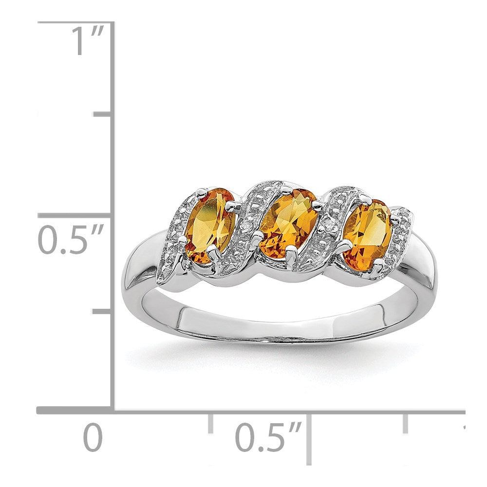 Sterlingsilber Rhodium 3 Stein Citrin & Diamant Ring