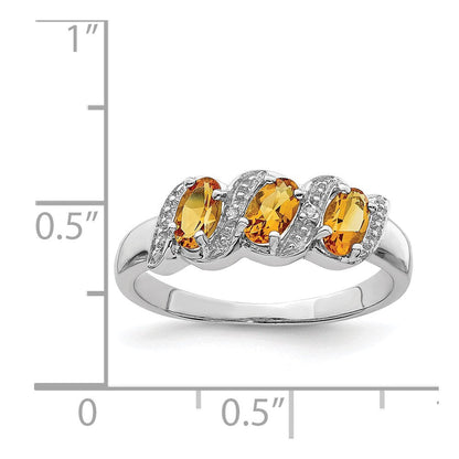 Sterlingsilber Rhodium 3 Stein Citrin & Diamant Ring