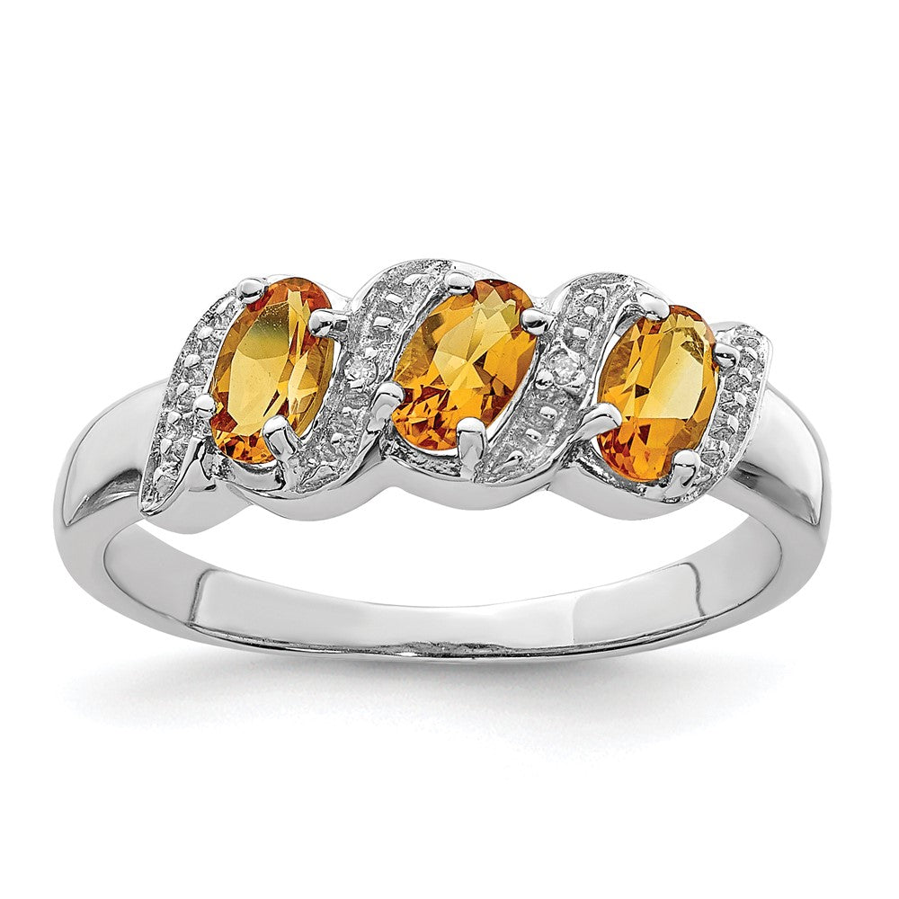 Sterlingsilber Rhodium 3 Stein Citrin & Diamant Ring