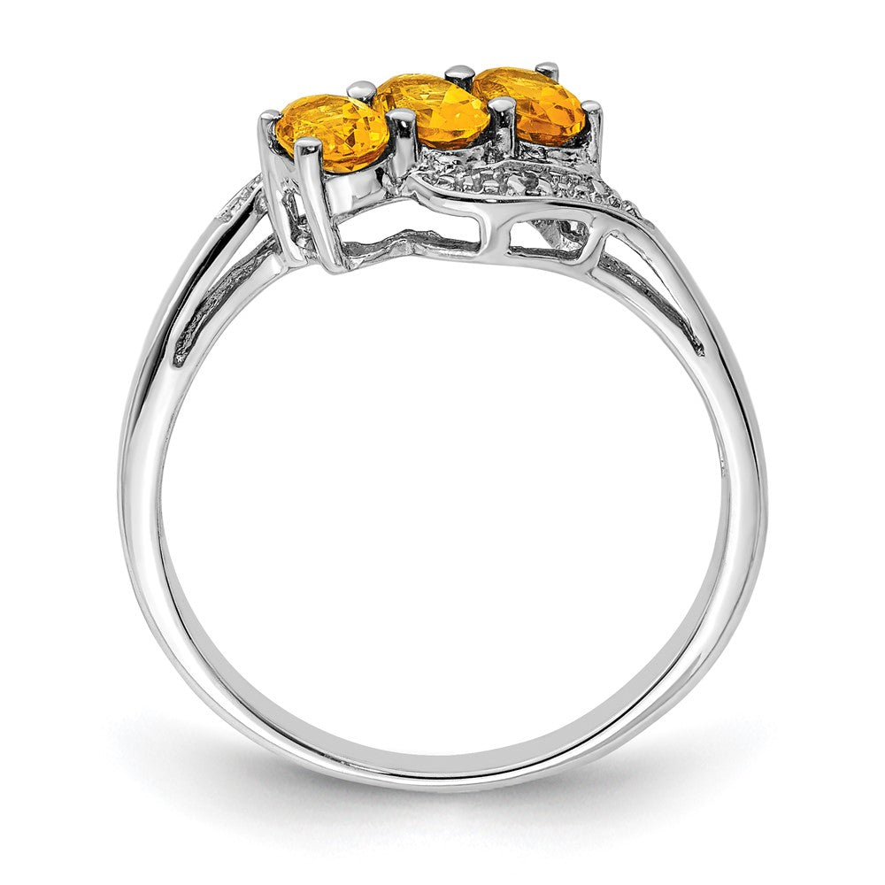 Sterlingsilber Rhodium 3 Stein Citrin & Diamant Ring