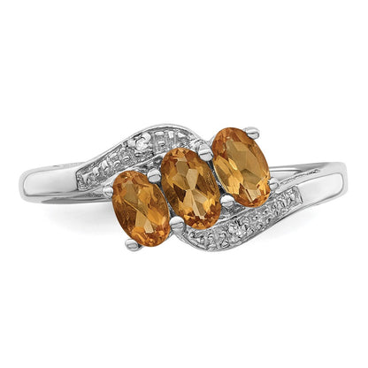 Sterlingsilber Rhodium 3 Stein Citrin & Diamant Ring