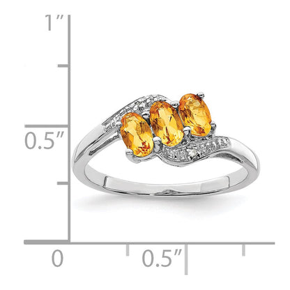 Sterlingsilber Rhodium 3 Stein Citrin & Diamant Ring