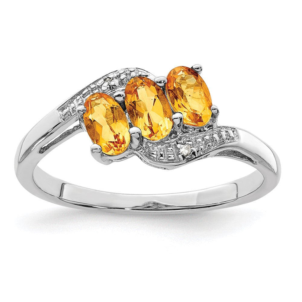 Sterlingsilber Rhodium 3 Stein Citrin & Diamant Ring