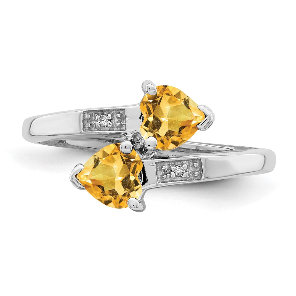 Sterlingsilber Rhodium Citrin & Diamant Herz Ring