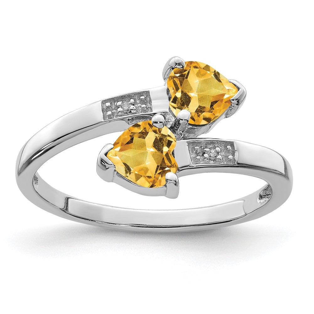 Sterlingsilber Rhodium Citrin & Diamant Herz Ring
