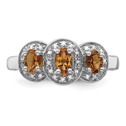 Sterlingsilber Rhodium Citrin & Diamant Ring