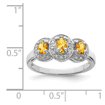 Sterlingsilber Rhodium Citrin & Diamant Ring