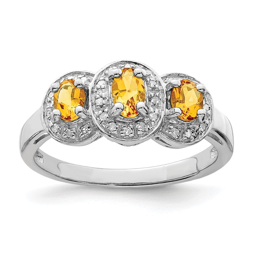 Sterlingsilber Rhodium Citrin & Diamant Ring