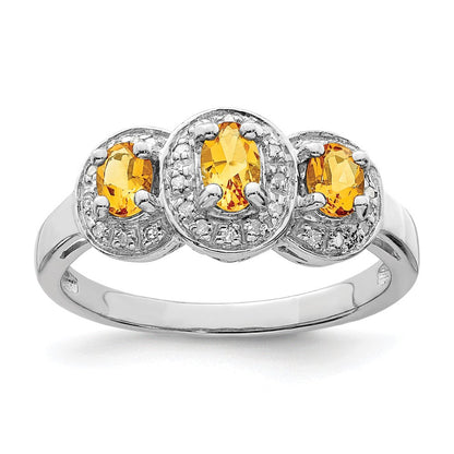 Sterlingsilber Rhodium Citrin & Diamant Ring