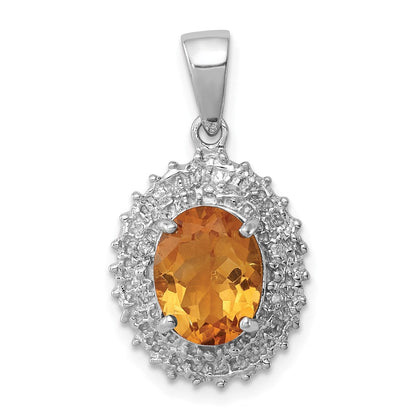 Sterlingsilber Rhodium Citrin & Diamant Anhänger