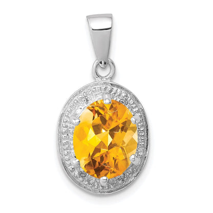 Sterlingsilber Rhodiniert Citrin & Diamant Anhänger