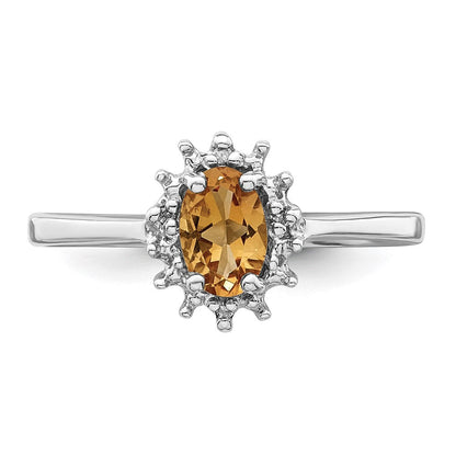 Sterlingsilber Rhodium Citrin Diamant Ring