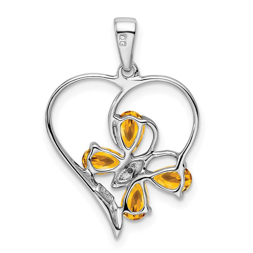 Sterlingsilber Rhodium Citrin & Diamant Schmetterling Herz Anhänger