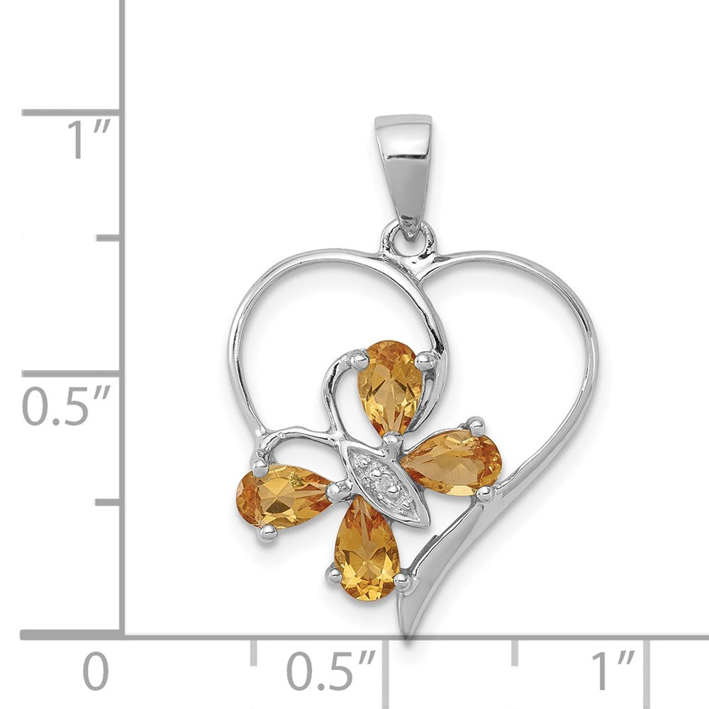 Sterlingsilber Rhodium Citrin & Diamant Schmetterling Herz Anhänger