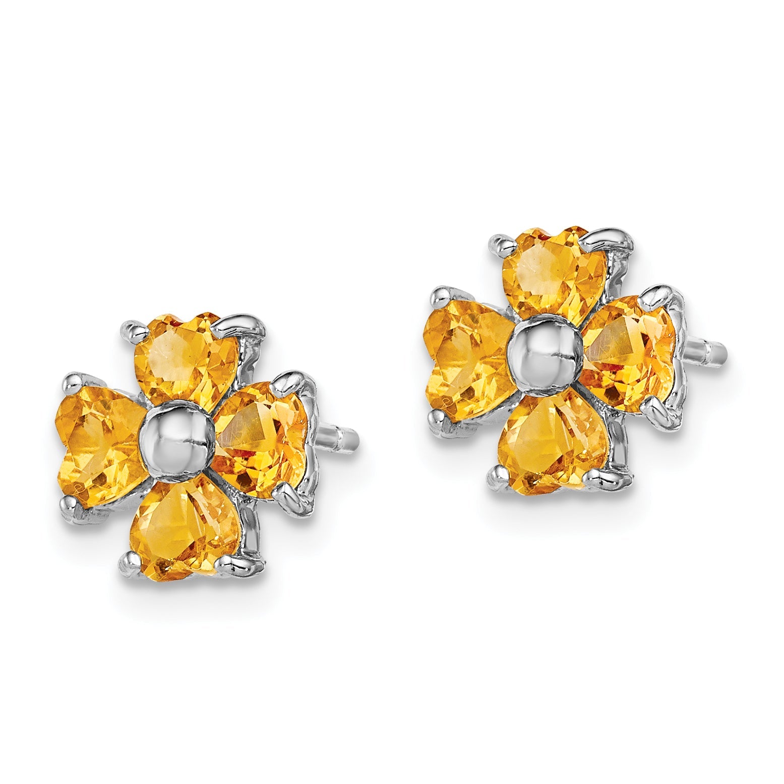Sterlingsilber Rhodiniert Citrin Blume Ohrstecker