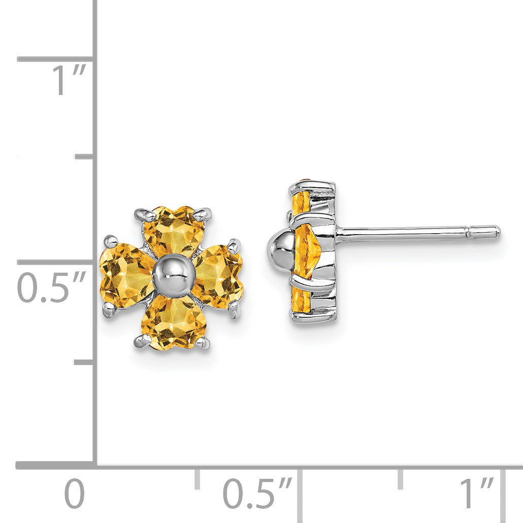 Sterlingsilber Rhodiniert Citrin Blume Ohrstecker
