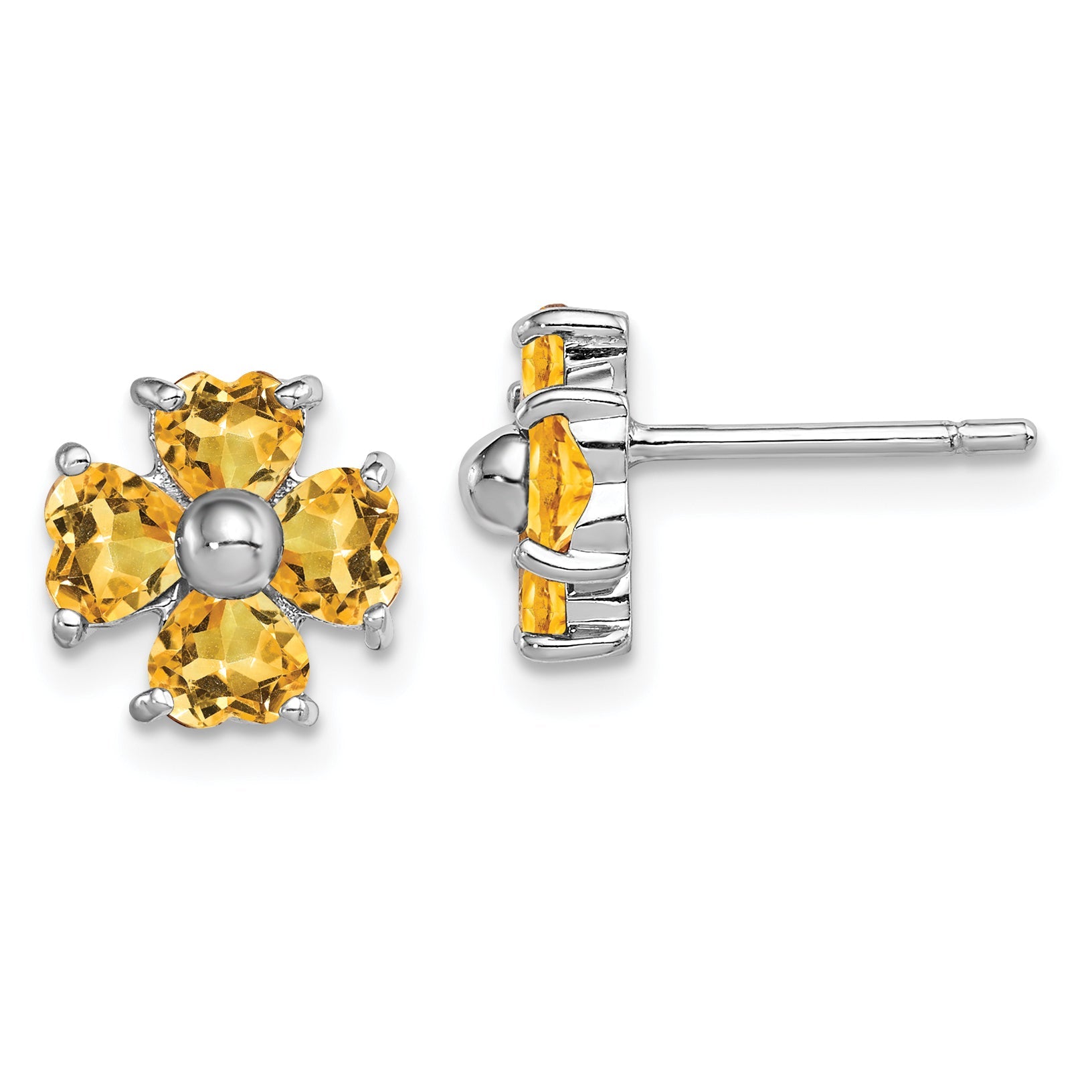 Sterlingsilber Rhodiniert Citrin Blume Ohrstecker