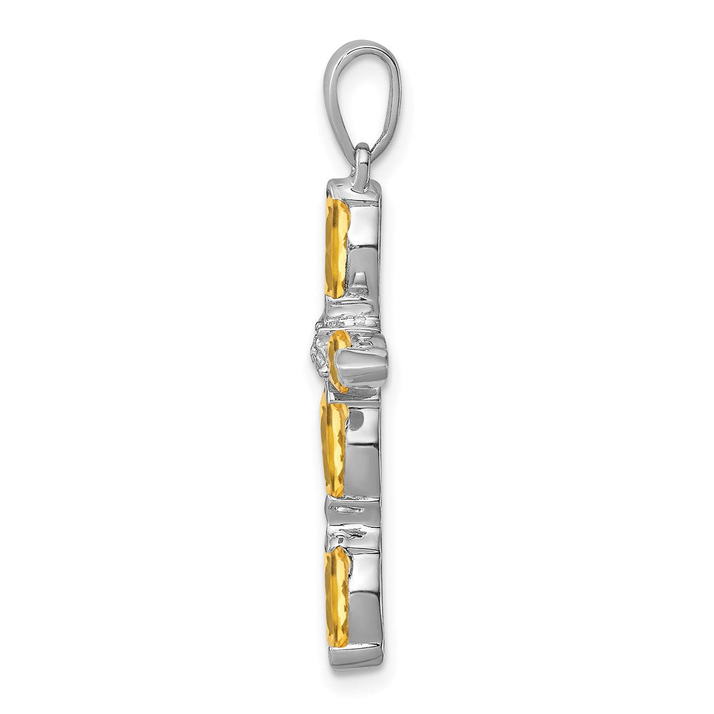 Sterlingsilber Rhodium Citrin & Diamant Kreuz Anhänger