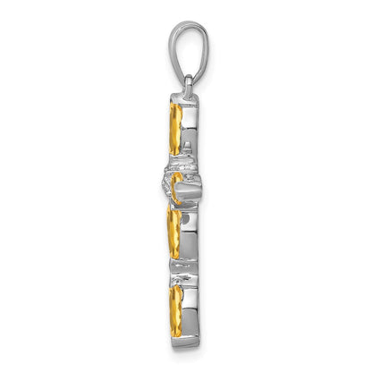 Sterlingsilber Rhodium Citrin & Diamant Kreuz Anhänger