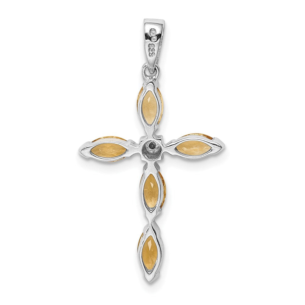 Sterlingsilber Rhodium Citrin & Diamant Kreuz Anhänger