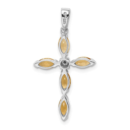 Sterlingsilber Rhodium Citrin & Diamant Kreuz Anhänger