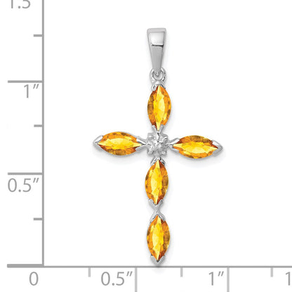 Sterlingsilber Rhodium Citrin & Diamant Kreuz Anhänger