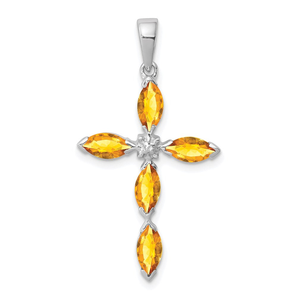 Sterlingsilber Rhodium Citrin & Diamant Kreuz Anhänger