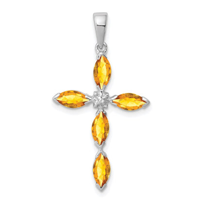 Sterlingsilber Rhodium Citrin & Diamant Kreuz Anhänger