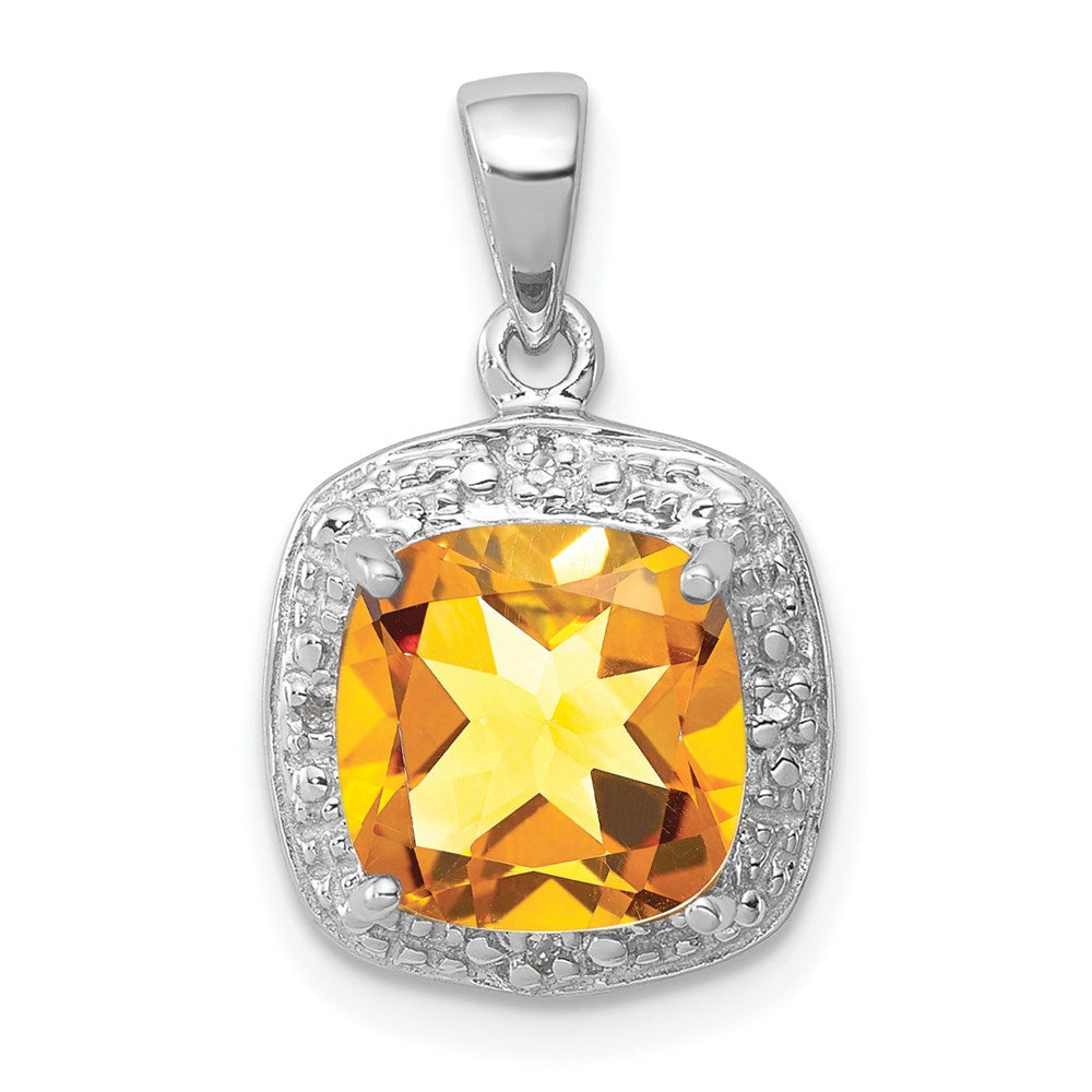 Sterlingsilber Rhodium Citrin & Diamant Anhänger