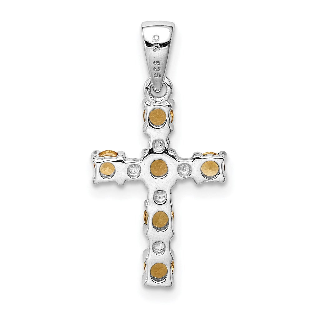 Sterlingsilber Rhodium Citrin & Diamant Akzente Kreuz Anhänger