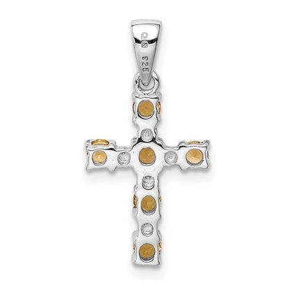 Sterlingsilber Rhodium Citrin & Diamant Akzente Kreuz Anhänger