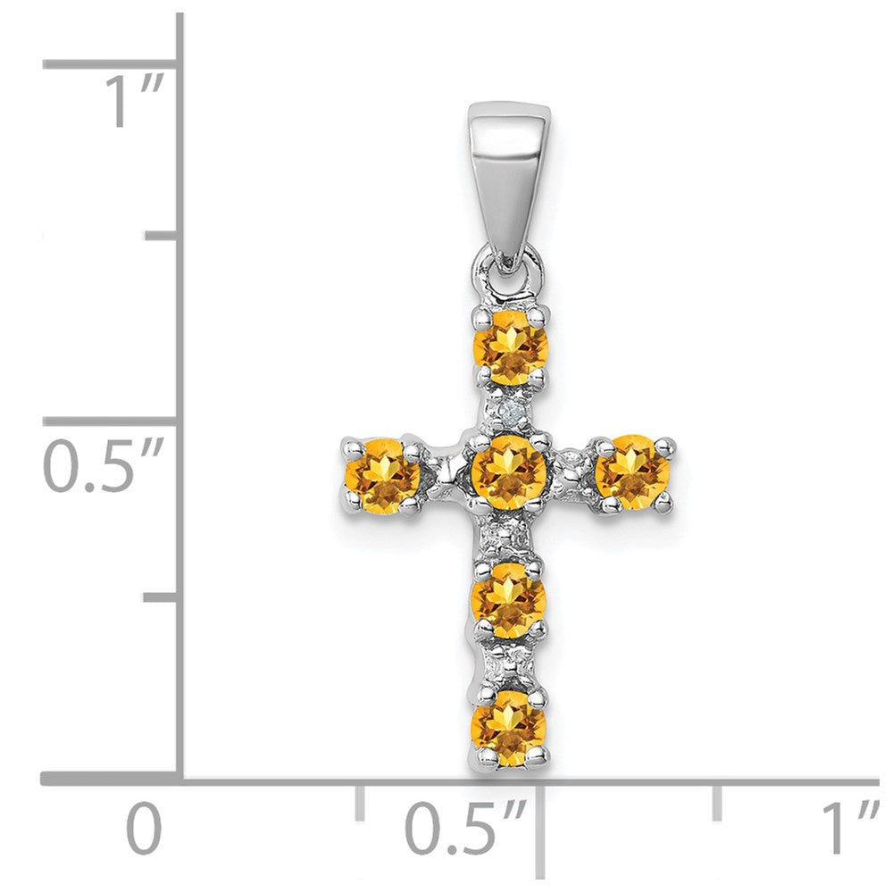 Sterlingsilber Rhodium Citrin & Diamant Akzente Kreuz Anhänger