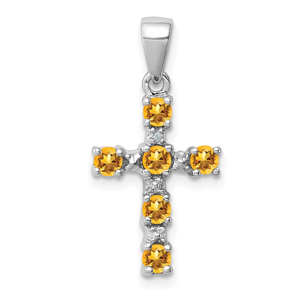 Sterlingsilber Rhodium Citrin & Diamant Akzente Kreuz Anhänger